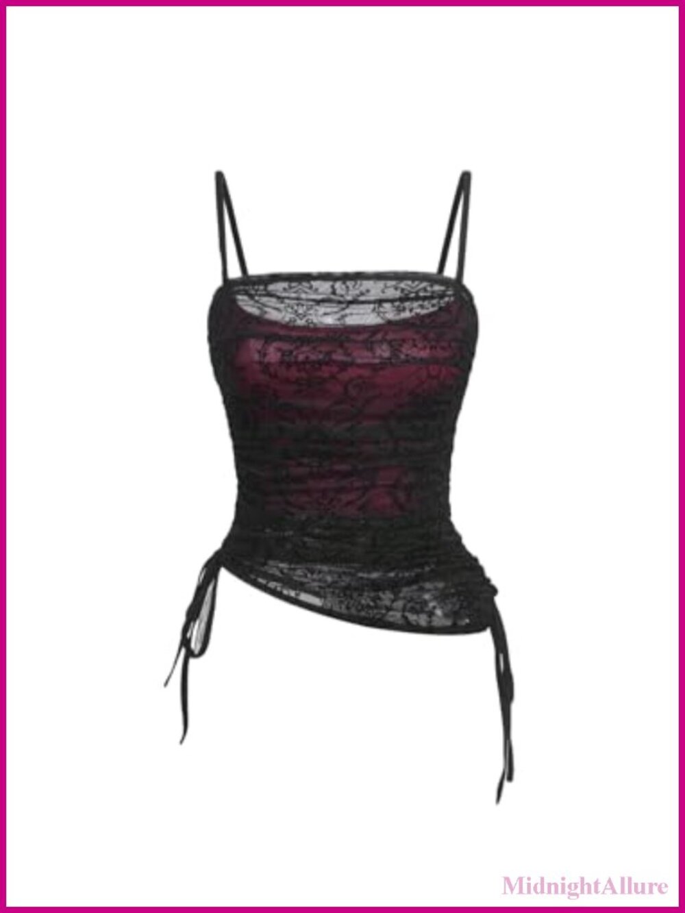 Lace Drawstring Cami Top Ruched Spaghetti Strap Sleeveless Blouse
